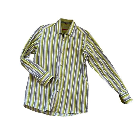 Luchiano Visconti Teen Two Ply Mercerized Cotton Button-Up Shirt Striped Size 16 - Picture 1 of 9